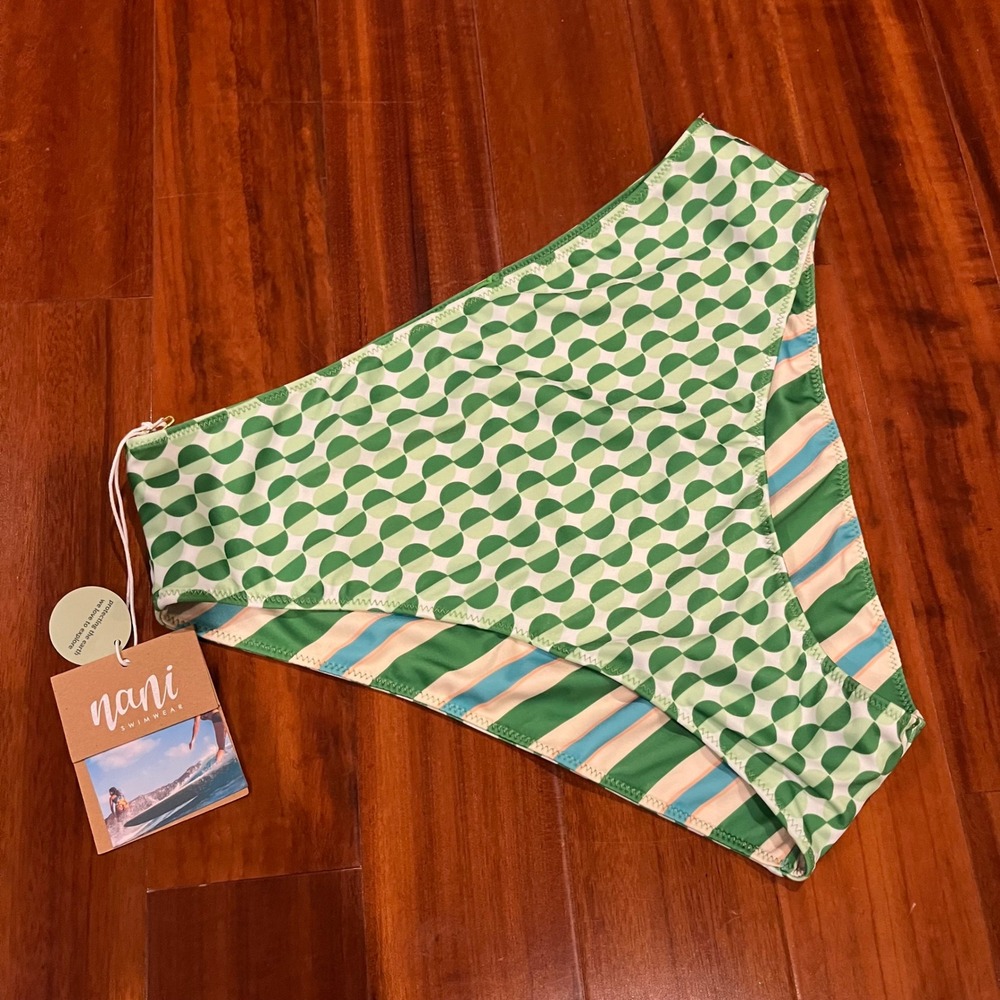 Nani Green Reversible Bikini Bottom Swim Verde Reversible High‎ Leg New Size XL
